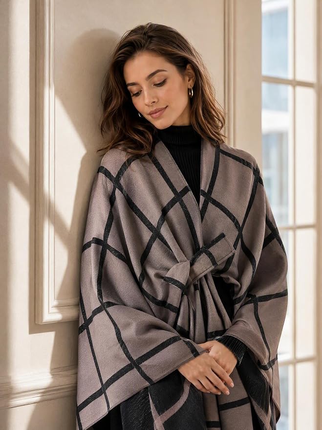 Shawl Wraps for Women Reversible Open Front Ruana Poncho Soft Cozy Cardigan for Fall and Winter - Image 3