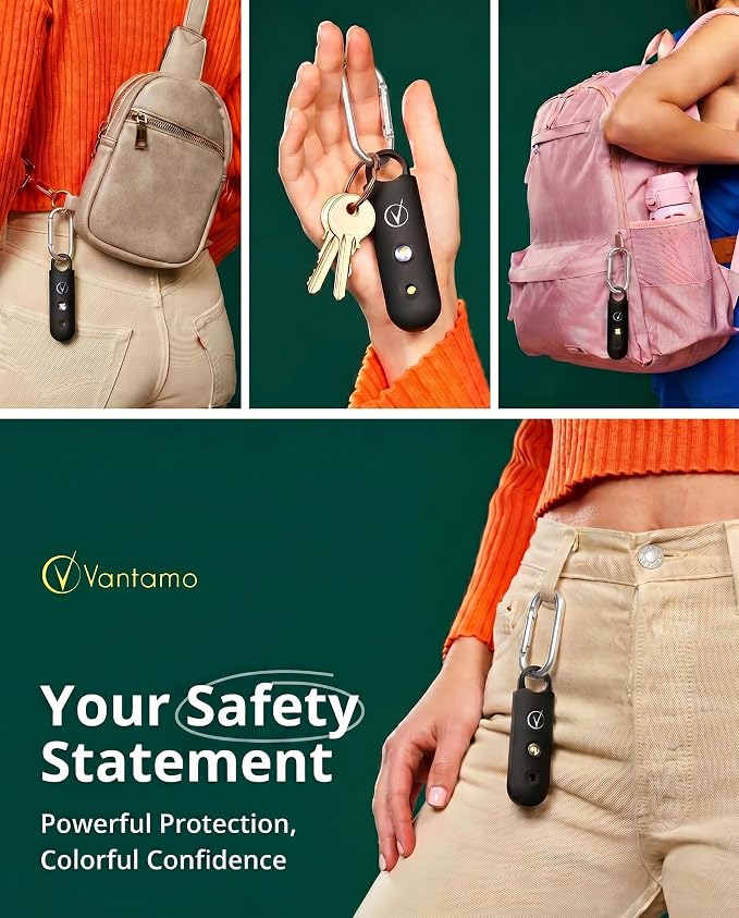 Vantamo Personal Alarm for Self Defense with Low Battery Notice, Strobe Light & Extra Loud 130 dB Double Speakers Safety Keychain Set for Women, Rechargeable Panic Button for Womens Self Defense - Image 2