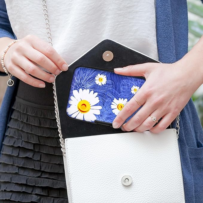 Mayski Credit Card Holder for Women RFID Blocking Wallet, White Flower | Card Wallets for Women Small Mini Business Metal Accordion Aluminum Alloy Hard Case for Men - Image 6