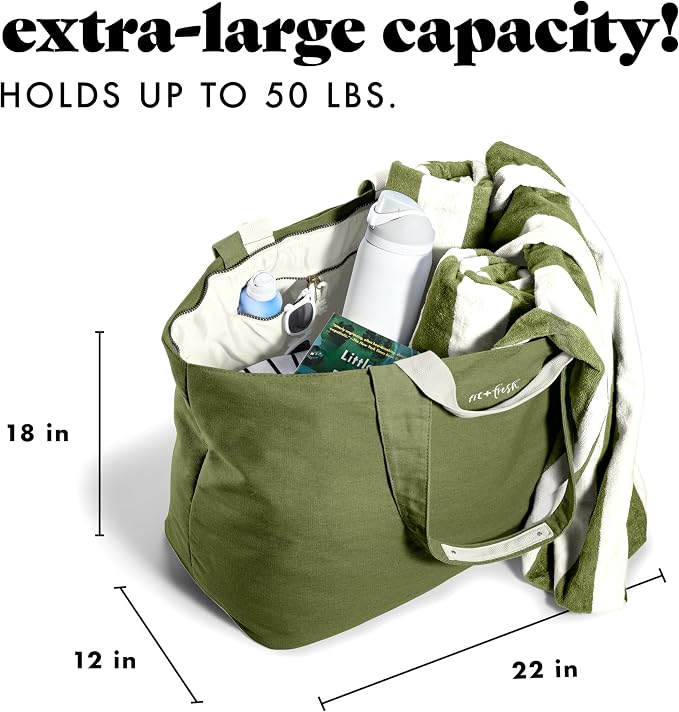 Fit & Fresh All The Things XL Beach Bag for Women, Oversized Travel Tote | Zip Closure, 3 Interior Pockets, 1 Large Zip Pocket, Dual Carry Handles, Canvas Weekender - Pool, College, Laundry, Groceries - Image 3