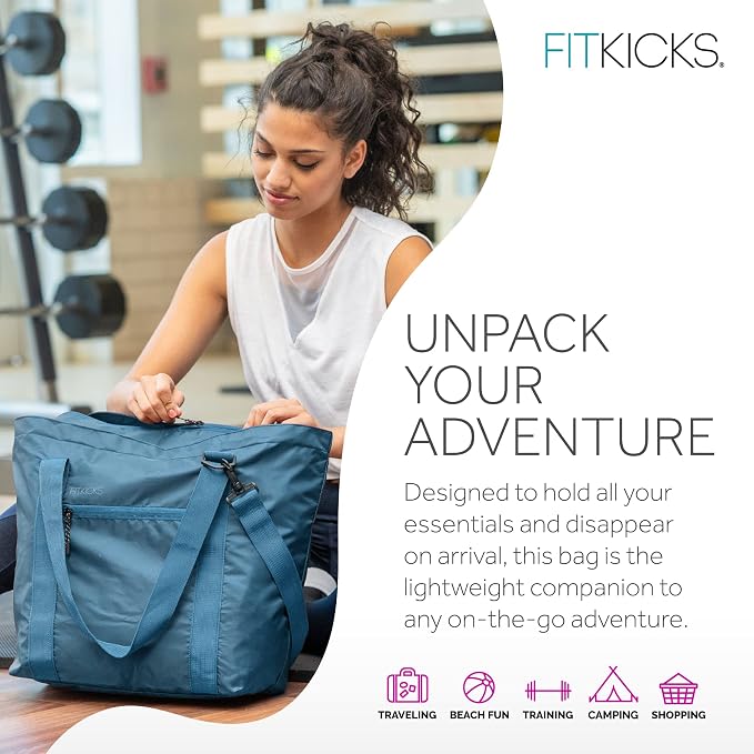 FITKICKS Hideaway Packable Duffle, Large Duffle Bag for Travel, Blue - Image 7