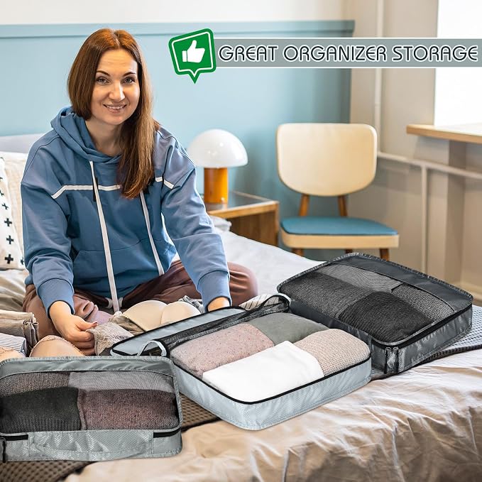 5 Pcs Packing Cubes for Suitcase Large Travel Cubes Carry on Luggage Organizer Bags for Clothes Accessories(M,Gray) - Image 5