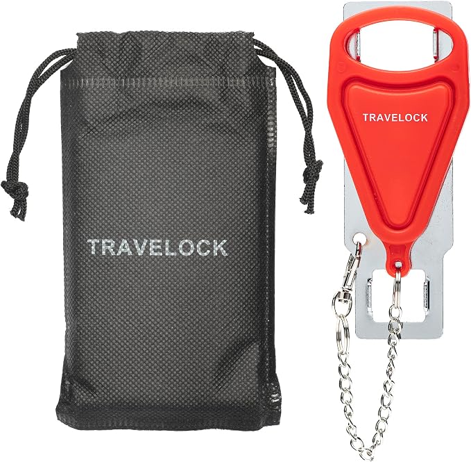 Portable Door Lock for Women & Travel Safety - Heavy Duty Portable Lock Perfect for AirBnb's, Hotels, Apartments, Hostels, Dormitories (Red, Single Hole) by Unknown