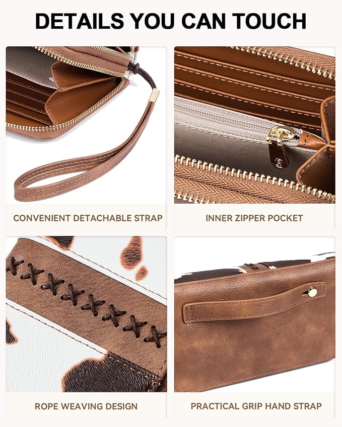 BOSTANTEN Wristlet Wallets for Women RFID Large Capacity Clutch Wallet | 24 Card Slots, 2 Zipper Pockets, Phone ＆ Card Holder, Zip Around, Hand Strap, Vegan Leather, Great Gifts - Image 3