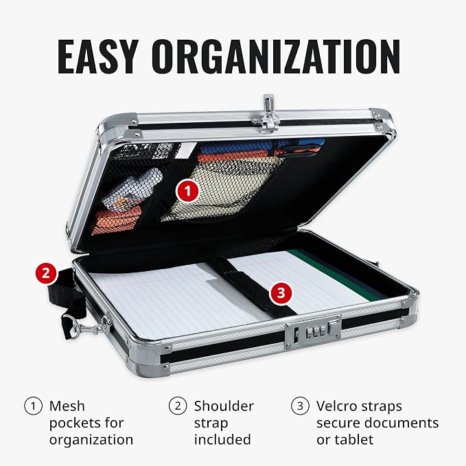 Vaultz Locking Metal Clipboard with Storage, Combination Lock, Black | Holds 8.5 x 11 letter-size paper or a tablet device in place, heavy-duty metal design with reinforced chrome steel corners - Image 10