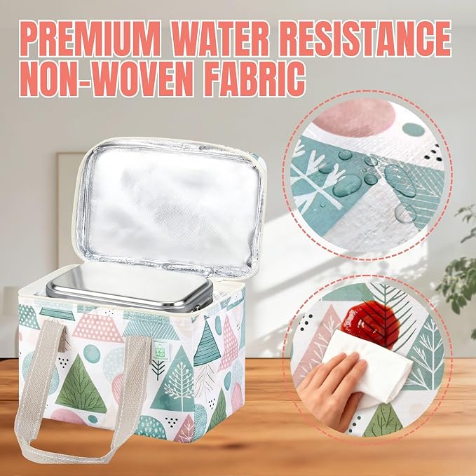 VENO 2 Pack Small Cooler Insulated Lunch Bag Reusable Grocery Shopping Bag | Collapsible Lunch Box Tote for Women Men w/ Handles, Dual Zippers, 9L Capacity for Work Office Picnic Beach (Pastel Forest) - Image 3