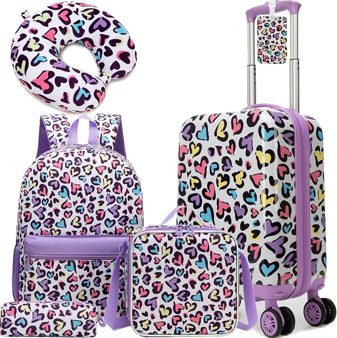 Kids Luggage Sets 5 Piece Rolling Suitcases with Wheels for Girls Hardshell Travel Suitcase Set 16'' Purple Luggage for Kids by Unknown