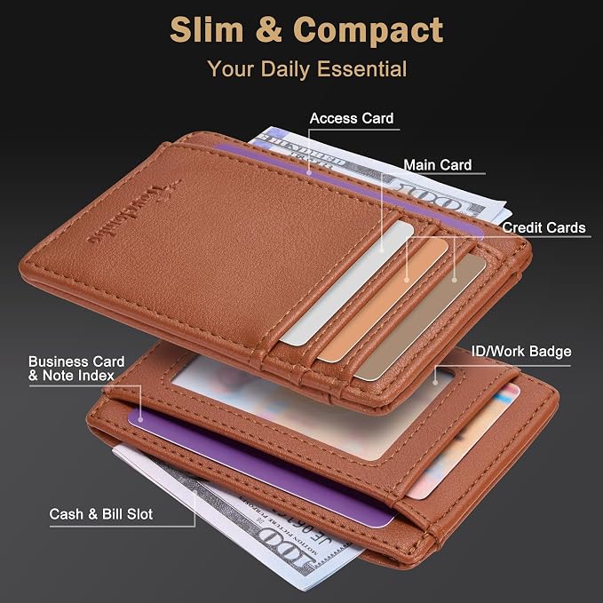 Travelambo Slim Wallet Front Pocket Minimalist Leather RFID Blocking Medium Size - Image 4