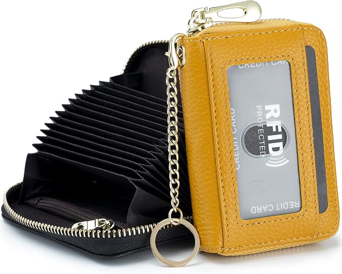 imeetu Rfid Credit Card Holder, Businese Card Case, Wallet for Women Men | Genuine Leather Card Wallet with id Window, Keychain & Double Zipper, Water-resistan Small Wallet with Gift Box, Daily Travel by imeetu