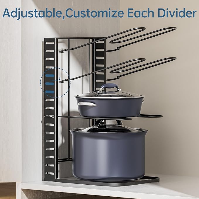Pots and Pans Organizer Under Cabinet 14.6", 8-Tier Adjustable Rack | 3 DIY Modes, Tool-Free Assembly, Fits 6–11" Lightweight Cookware, For Kitchen Cabinets, Shelves & Countertops Pot Organizer - Image 5