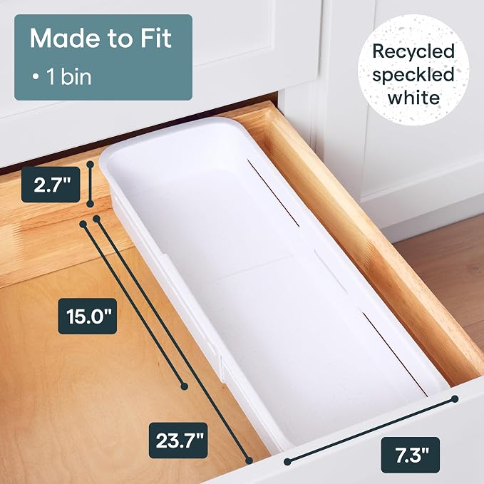YouCopia DrawerFit® Sliding Drawer Bin, Expandable and Adjustable Kitchen Storage Organizer, Speckled White - Image 5