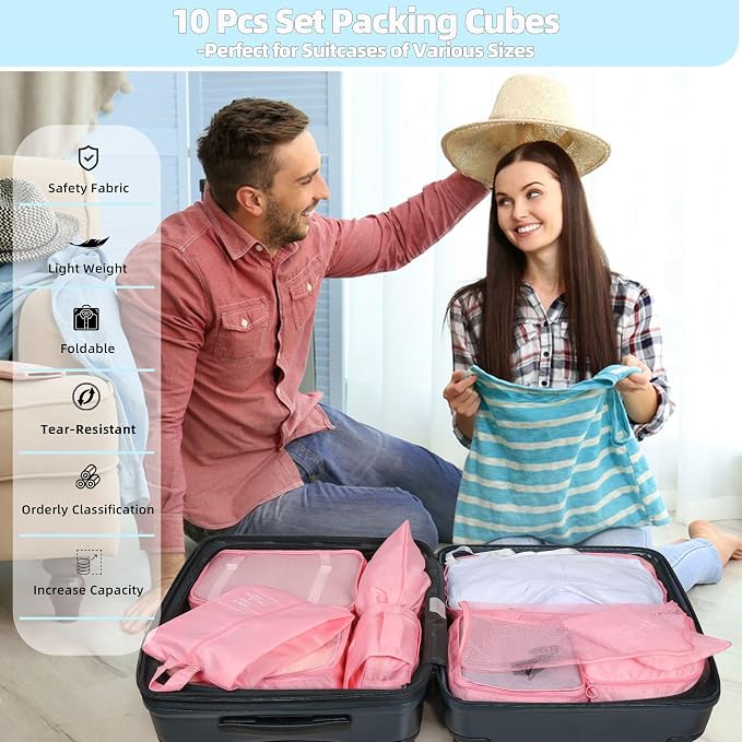 10 Pcs Set Packing Cubes - Travel Packing Organizers, Expandable Suitcase Organizer, Luggage Organizer Bags - Image 2
