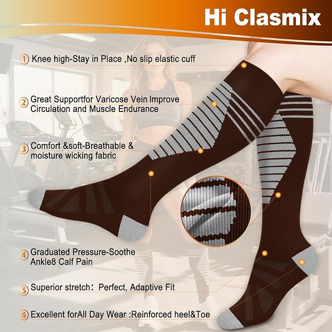 5/6 Pairs Graduated Compression Socks for Women&Men 20-30mmhg Knee High Socks Travel Hiking Running Stocking - Image 3