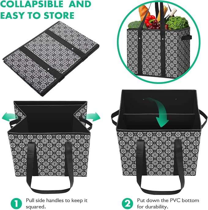 Reusable Grocery Bags 4 Pack, Foldable & Water Resistant Shopping Bags | Large Grocery Tote Bag Water Resistant Shopping Bags Foldable Grocery Bag for Clothes,Shoes and Picnic - Image 6