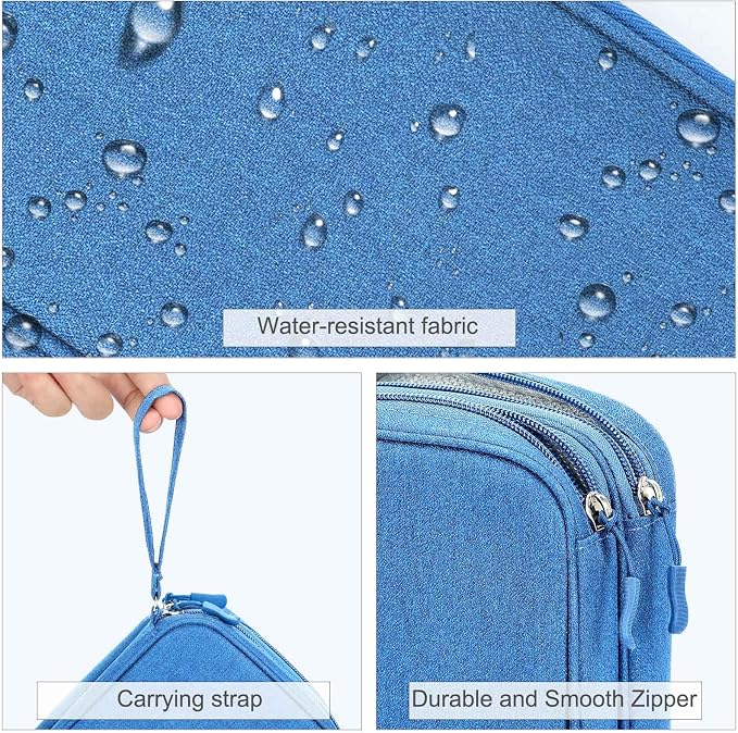 FYY Electronic Organizer, Travel Tech Pouch Bag, Large, Cyan | Wrist Strap, Waterproof, Double Layers Portable Electronics Travel Carrying Case for Cord, Charger, Daily Business Trips Use - Image 4