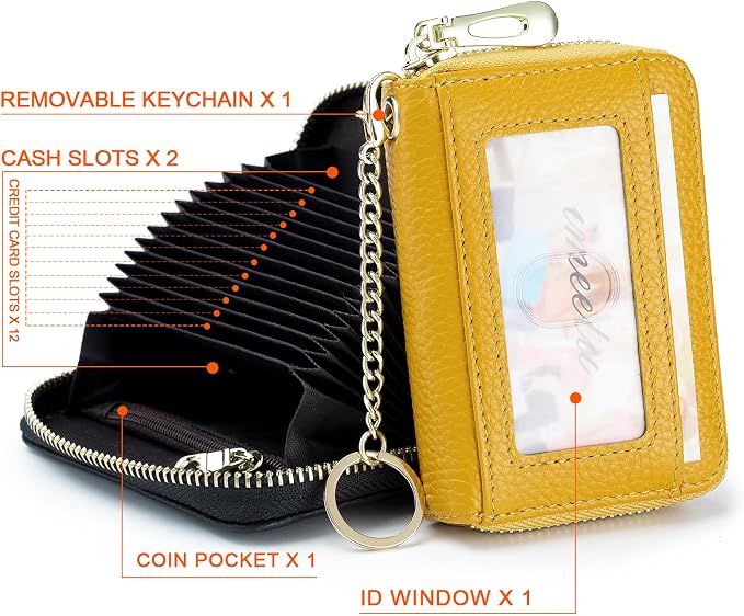 imeetu RFID Credit Card Holder, Small Card Wallet Women, Leather Card Case | Genuine Leather Women's Card & id Cases, Change Coin Purse with Zipper Keychain id Window, 20 Colors & 3 Styles, Daily, Gifts - Image 3