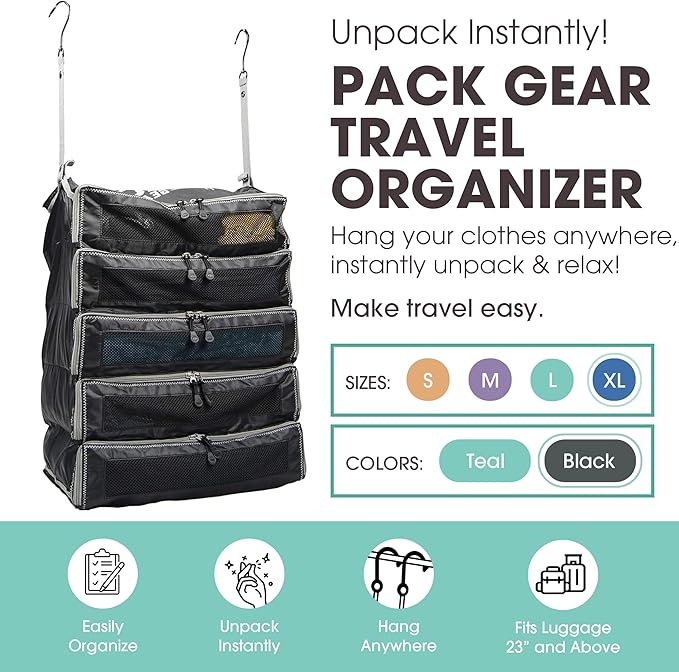 Hanging Suitcase Organizer - Our XL Hanging Luggage Organizer Perfectly Fits Any Suitcase - Our Packing Cubes For Travel Use Mesh Windows to Make Finding Any Outfit Easy (Black, XL) - Image 3