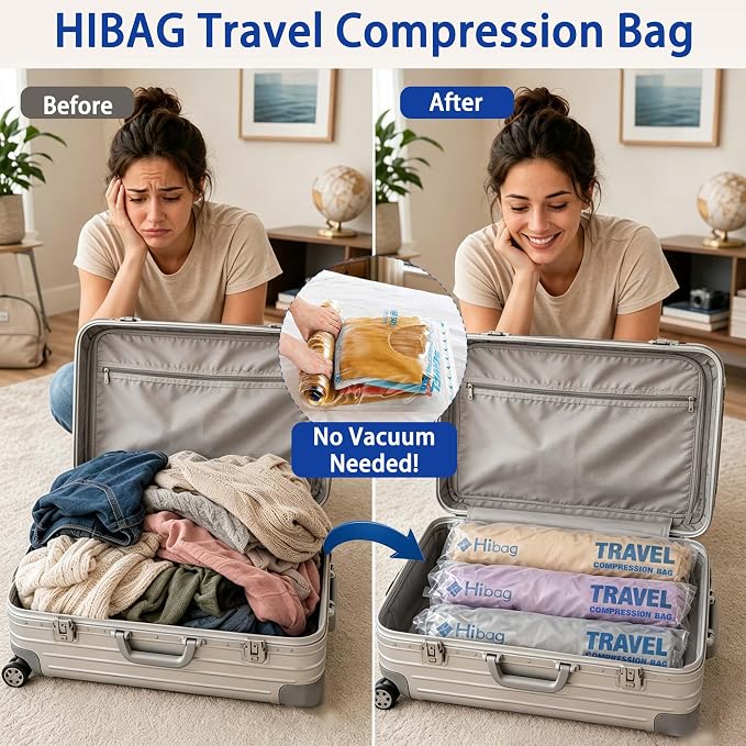 Compression Bags for Travel Essentials, Roll Up Bags No Vacuum Needed | for Cruise Flight, Extra Thick, Luggage Size Carry-on Suitcase Backpack, Waterproof - Image 4