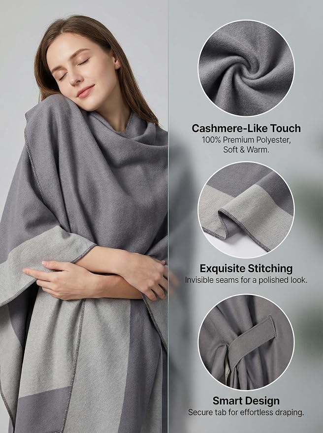 Shawl Wraps for Women Reversible Open Front Ruana Poncho Soft Cozy Cardigan for Fall and Winter - Image 4