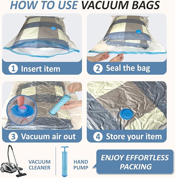 Cozy Essential Vacuum Storage Bags, 80% Compression Vacuum Seal Space Saver Plastic Packaging Bags for Clothes, Blankets, Pillow, Bedding, Comforters, Sealer Clothing Storage,12 Small - Image 7