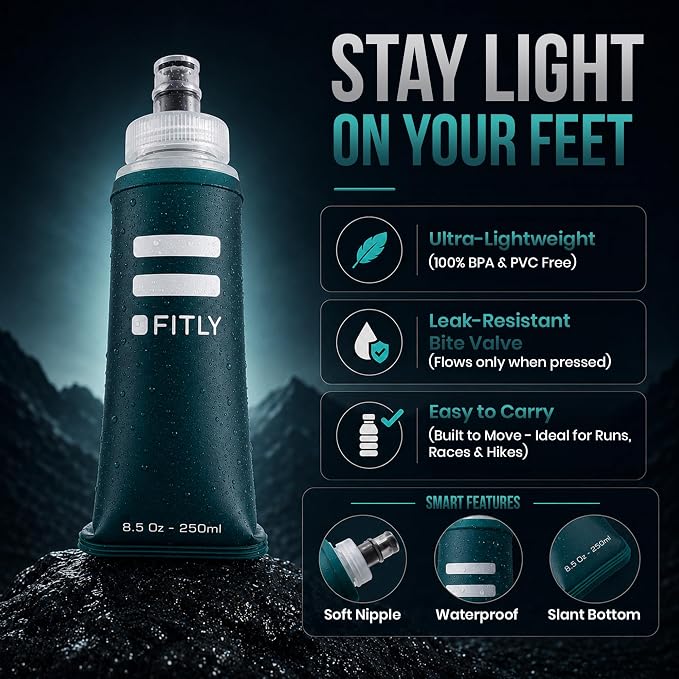 FITLY Soft Flask - Shrink As You Drink Soft Water Bottle for Hydration Pack - Folding Water Bottle Ideal for Running, Hiking, Cycling, Climbing & Rigorous Activity - Image 3
