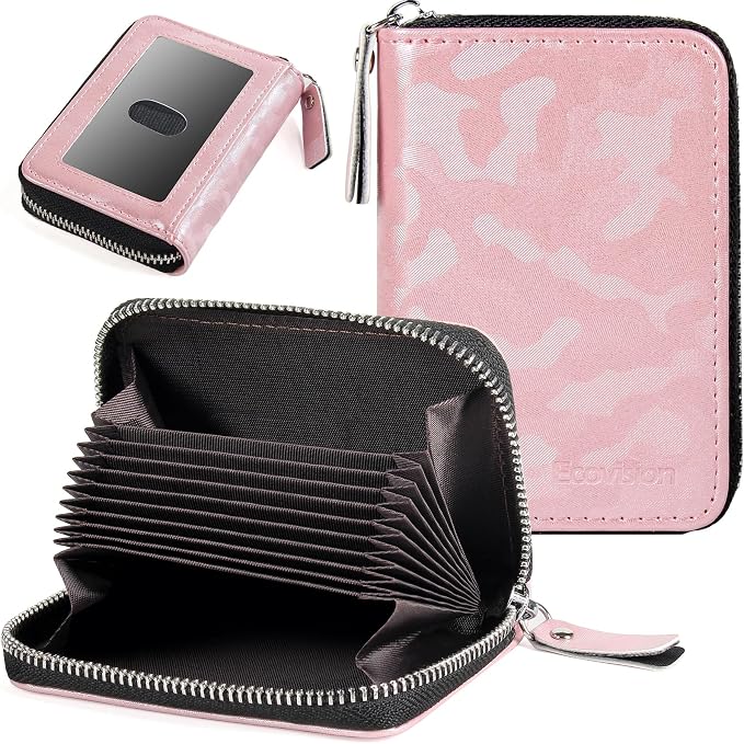 Credit Card Wallet, RFID Card Case Wallet, Zipper Card Cases Holder for Men Women, RFID Blocking, KeyChain Wallet, Compact Size Card Organizer Case for Women by Ecovision