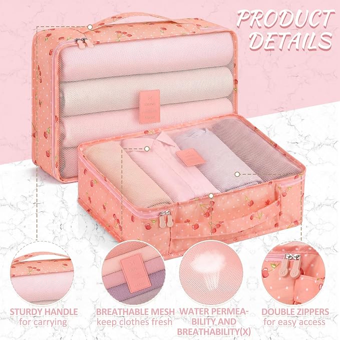 Silkfly 12 Pcs Packing Cubes for Suitcase Travel Luggage Bags Bulk Mesh Organizer Set for Hiking Camping(XL, L, M,Cherry,Pink) - Image 3