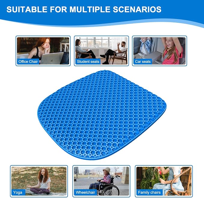 Large Gel Seat Cushion for Long Sitting With Non-Slip Cover,Soft & Breathable,Chair Cushion,Car seat Cushion,Office seat Cushion,Seat Cushion for Desk Chair,Wheelchair Cushion (Blue, Large Size) | 18 inches Cooling& Breathable & Comfortable,Gel Seat Cu... - Image 4