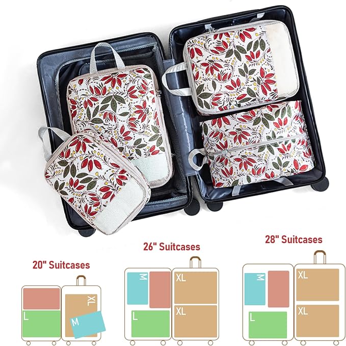 4 Set Compression Packing Cubes, Suitcase Organizer, Lightweight Travel Essentials, Compression Bags For Travel Accessories Luggage Storage Set (4 Pcs, Berry) - Image 4
