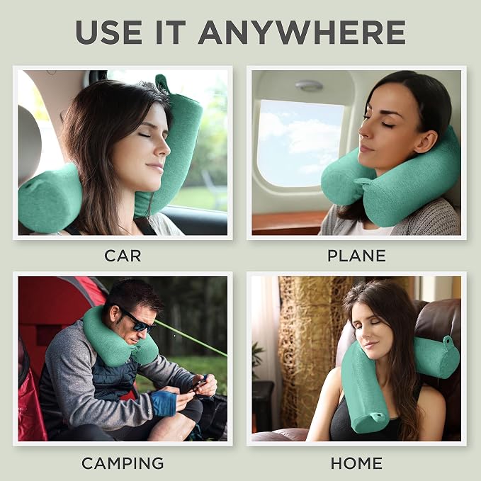 Dot&Dot Twist Memory Foam Travel Pillow, Bendable Neck Pillow for Airplane, Car and Home, 26-Inch Adjustable Roll with Washable Cotton Cover, Green - Image 4