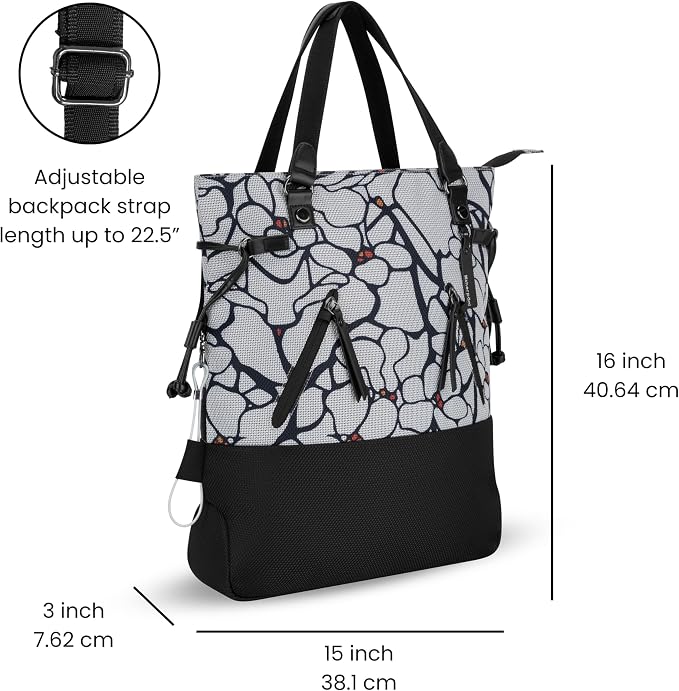 Sherpani Tempest, Anti Theft Convertible Backpack Tote, 14L Travel Backpack, Travel Gifts for Women, Handbags, RFID Protection, Metal Hardware, Fits 15” Laptop (No Sleeve) (Sakura) - Image 3