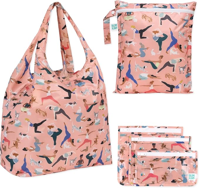 Bumkins Reusable Grocery Shopping Tote Bag for Women, Large Boho Style with Handles, Foldable, Washable, Shoulder Straps by Bumkins