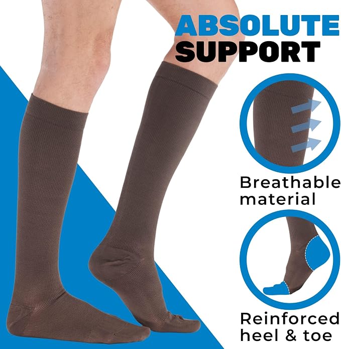 ABSOLUTE SUPPORT Cotton Knee High Compression Hose 20-30mmHg | Made in USA opaque dress socks, men & women, for varicose veins, circulation, swelling, pregnancy, leg pain, travel, A105 - Image 3