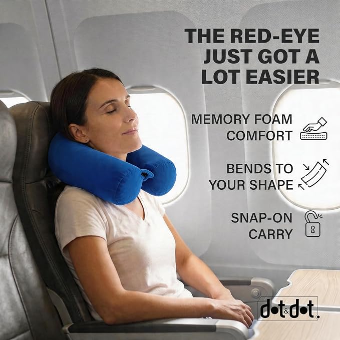 Dot&Dot Twist Memory Foam Travel Pillow, Bendable Neck Pillow for Airplane, Car and Home, 26-Inch Adjustable Roll with Washable Cotton Cover, Sapphire - Image 2
