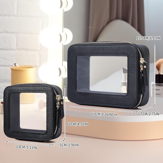 Pinkmik Clear Makeup Bag, (Black, M+MINI) | 2PC,Waterproof, Travel Case for Cosmetics and Toiletries, Women's Purse Organizer, Clear Car Bag with Zipper - Image 4