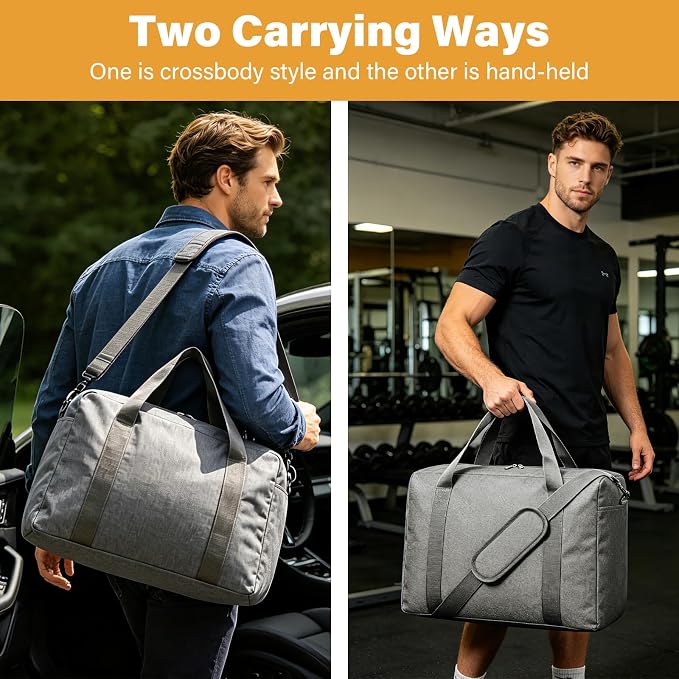30L Foldable Underseat Travel Duffel Bag 17.3"x13.8"x7.9" – Lightweight Carry on Luggage for Women and Men, Waterproof Overnight Bag, Gym Sport Holdall, Hospital Tote with Trolley Sleeve, Grey - Image 4