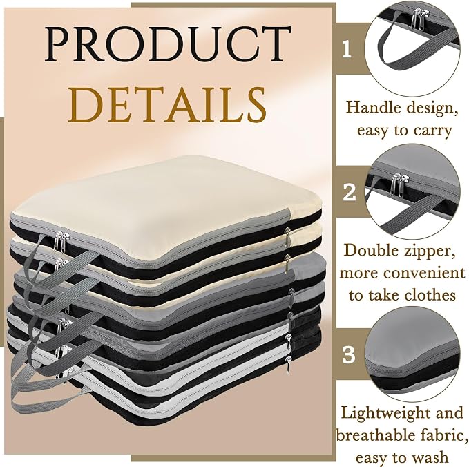Hosuly 6 Pcs Large Ultralight Compression Packing Cubes for Travel 17.3 x 12.6'' XL Large Expandable Luggage Storage Organizers for Save Space Family Long Trips (Black, Gray, Beige) - Image 3