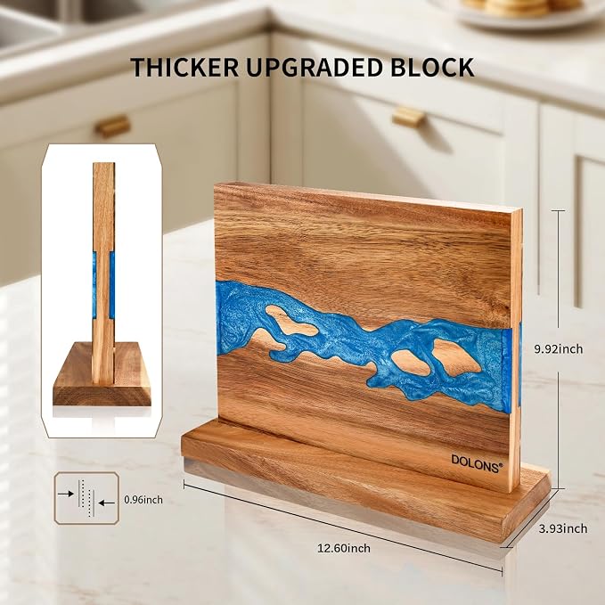 Magnetic Knife Block,Acacia Wood And Resin Kitchen Magnetic Knife Holder，Equipped with strong magnets,Multifunctional Double Side Knife Storage Organizer for Kitchen Counter ，Gifts for new home - Image 6