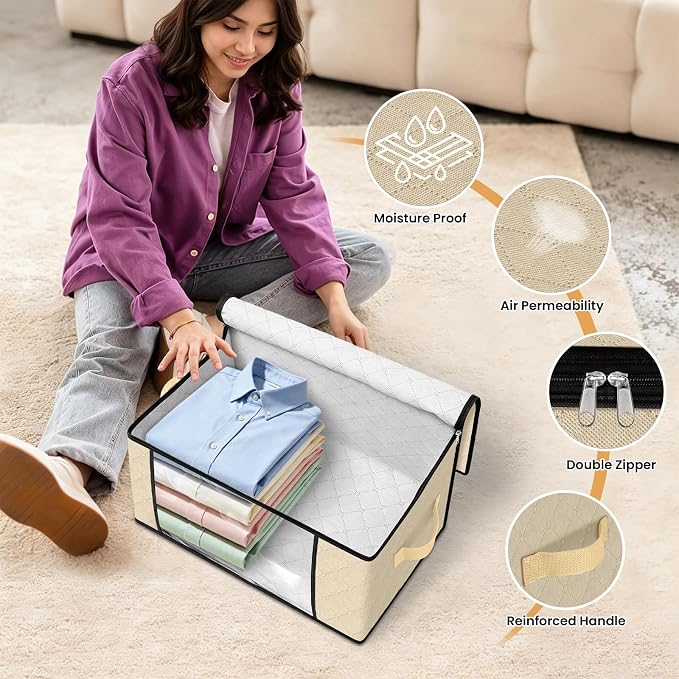 35L Closet Organizers, Foldable Under Bed Storage Containers | Storage Bags with Zippers,Window and Handles for Organizing Bedroom, Closet, Clothing,Organization with Handle - Image 6