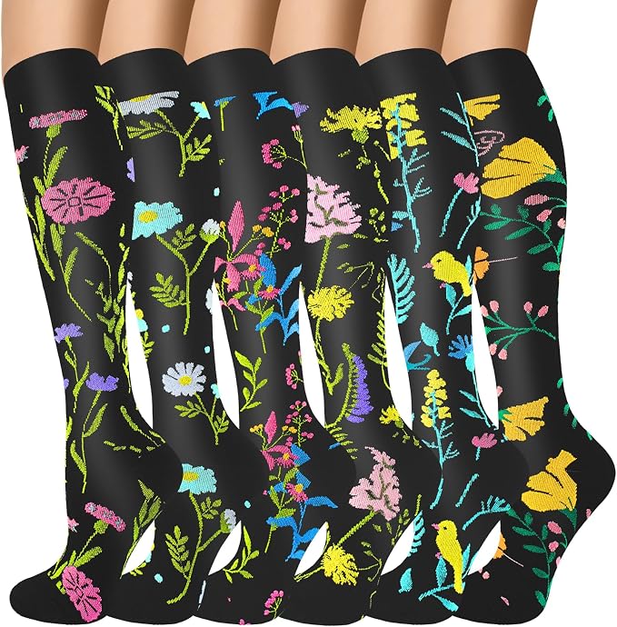 Compression Socks for Women & Men 6 Pairs | 20-30 mmHg Breathable & Moisture-Wicking Comfortable & Skin-Friendly Knee High Support Socks for Nurse, Travel, Pregnancy by OUIVIAL