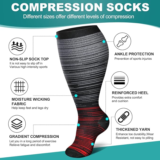 Genovega 3 Packs Wide Calf Compression Socks for Women Men Knee Hight S/M-4XL for Gifts - Image 4