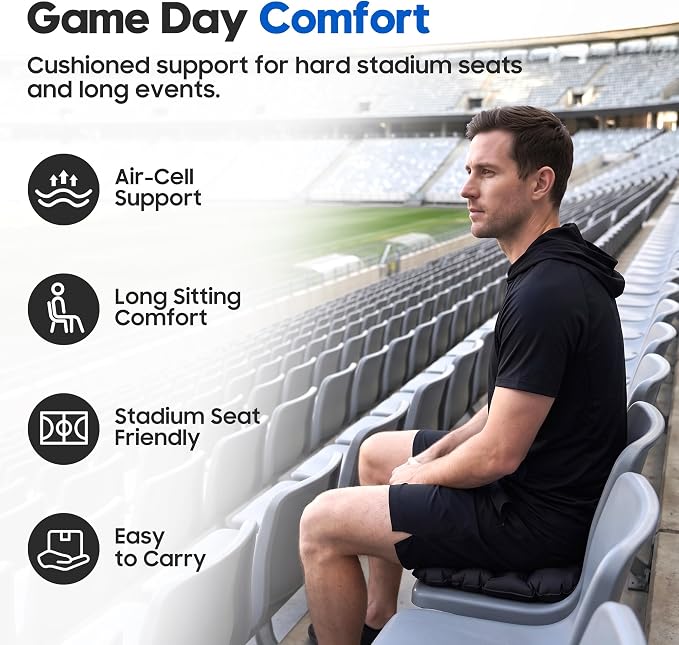 Inflatable Seat Cushion for Stadium & Travel, Built-in Pump Portable Air Seat Pad, Waterproof Bleacher Cushion for Air Travel, Camping, Soccer Games & Outdoor Events - Image 2