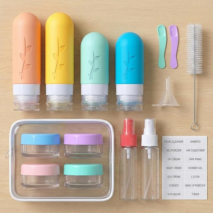 DEPOZA Travel Bottles Kit (16 Pack) - TSA Approved, Leak Proof Silicone Squeezable Containers for Toiletries. Complete Set with Jars, Sprayers & Bag (White) - Image 5
