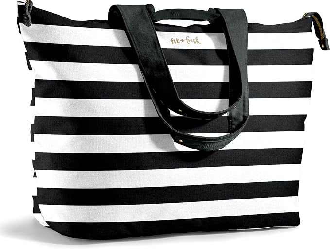 Fit & Fresh All The Things XL Beach Bag for Women, Oversized Travel Tote | Zip Closure, 3 Interior Pockets, 1 Large Zip Pocket, Dual Carry Handles, Canvas Weekender - Pool, College, Laundry, Groceries by fitfresh