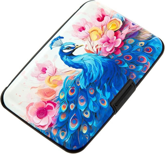 Credit Card Holder for Women Men RFID Blocking Wallet Small Business Metal Slim Mini Aluminum Hard Case (Watercolor Peacock) by Kaabao