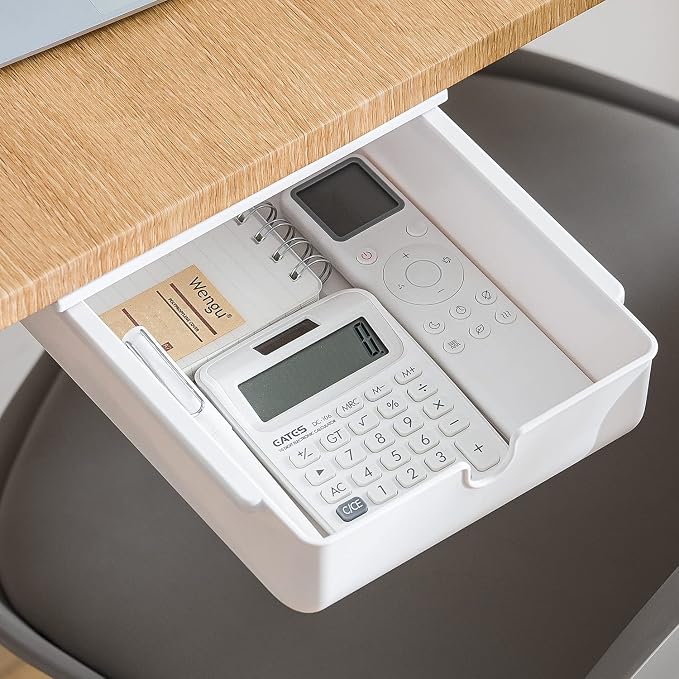 FRETONBA Under Desk Drawer for Stationery, Adhesive Slide Out, Medium | No-Drill Mounting, Holds Up to 3.5 lbs, Smooth Slide-Out, Hidden Under Desk, home & office by FRETONBA