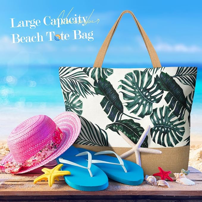 Trifabricy Beach Bags for Women,Waterproof Straw Beach Tote Bag With Zipper | Spacious Storage Capacity, Secure Zipper Closure, Reinforced Carry Handles, Stylish Printed Design For Outdoor Activities - Image 8
