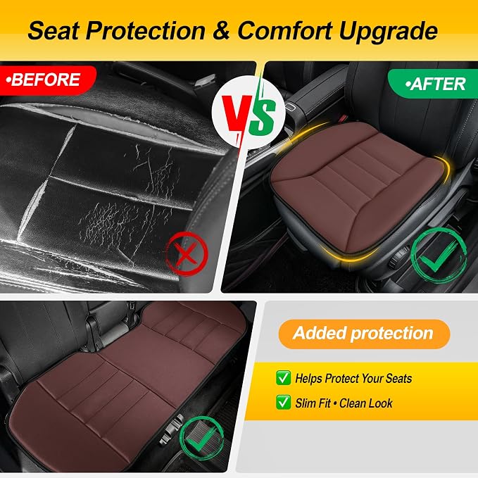 kingphenix 3-Piece Memory Foam Car Seat Cushion Set for Driving Comfort | 2 Front Seat Cushions and 1 Rear Bench Pad, 1.2-Inch Memory Foam, Non-Slip Bottom for Sedan, SUV, Truck and Van, Brown - Image 8