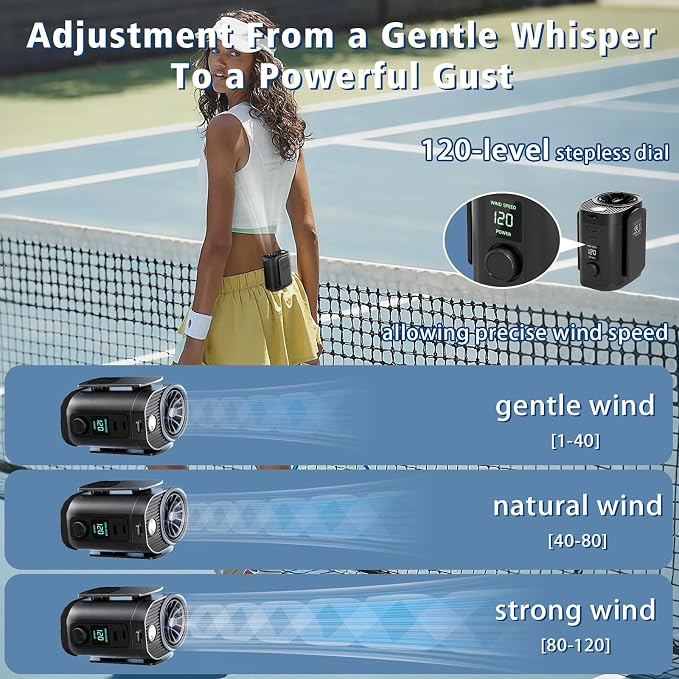 Portable Fan,Waist Clip Fan, Clip-On Personal Turbo Cooling Fan | 120-Speed Adjustable Rechargeable Clip On Waist Bladeless Fan with LED flashlight for Outdoor,Travel,Camping - Image 4
