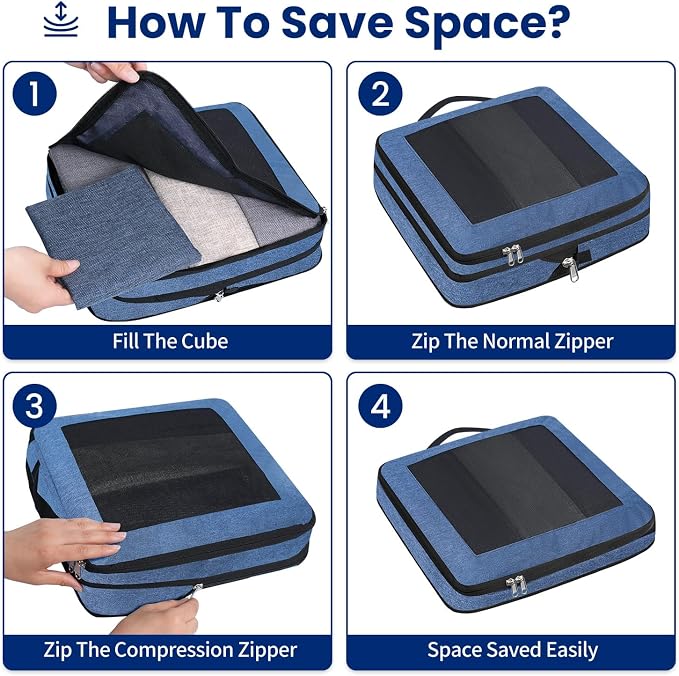 Compression Packing Cubes for Travel, Lightweight Vacation Travel Essentials, Travel Accessories for Suitcase Organizer Bags Set, Durable Luggage Organizer - Image 4